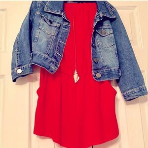 American Threads strapless red romper with pockets!